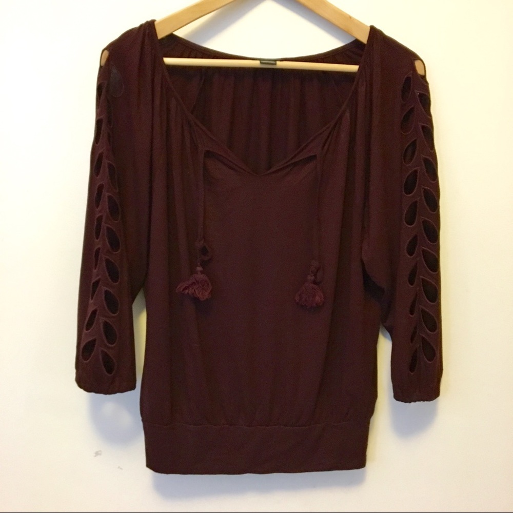 Anthropologie Romantic Tasseled Cut Out Top
